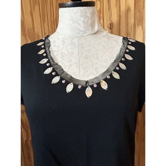 August Silk Women's Short Sleeve Black Cotton Top Shell & Pearl Accent Sz L NWT - Picture 4 of 11
